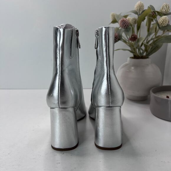 Sam Edelman Codie2 Leather Square Toe Block Heel Boot Silver Metallic Women 5.5M - Picture 4 of 10